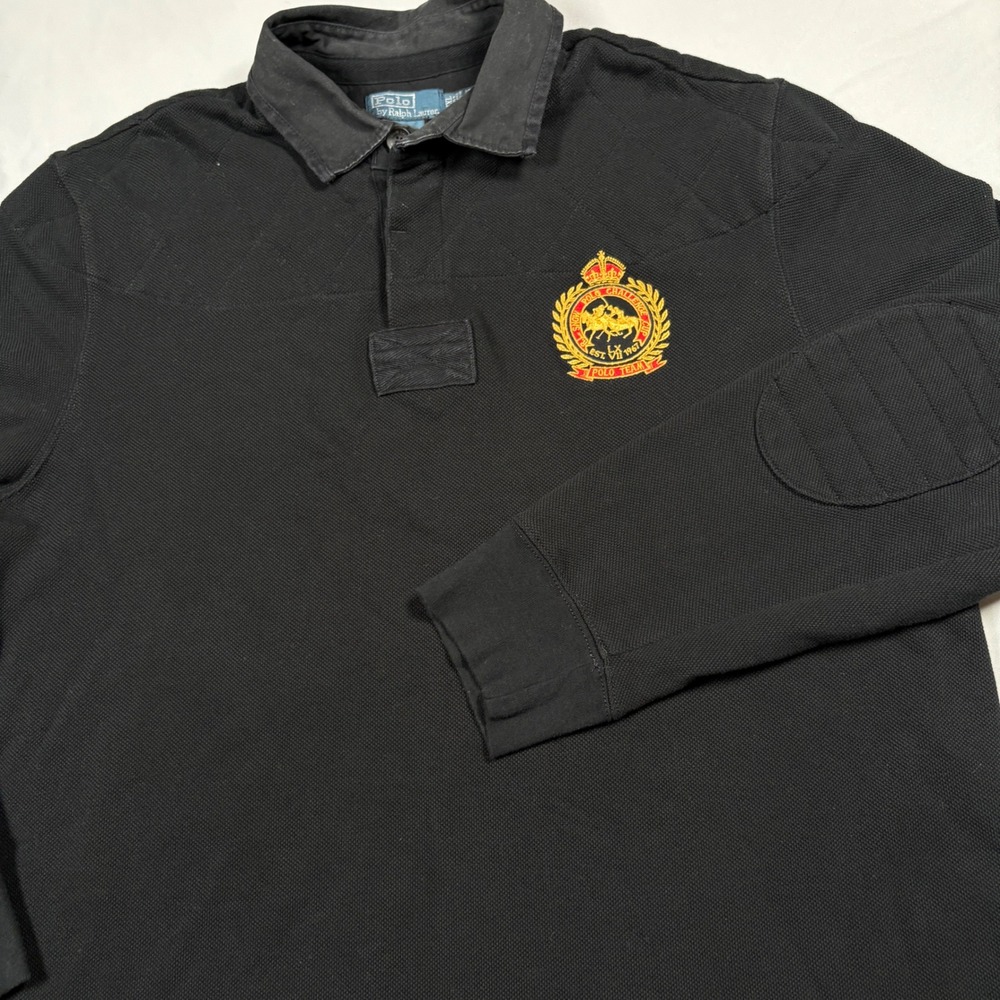 Polo Ralph Lauren Rugby Shirt Mens XXL Custom Fit Black Snow Polo Challenge EUC
